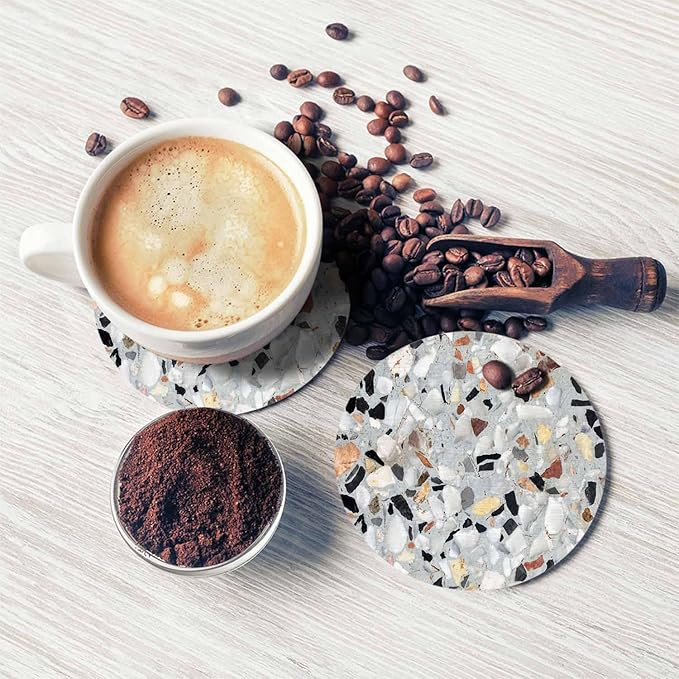Surface of Terrazzo Floor Texture Coasters for Drinks 2 Pack Antique Beautiful Stone Design Tabletop Protection Kitchen and Coffee Table Décor & Accessories,Set of 2