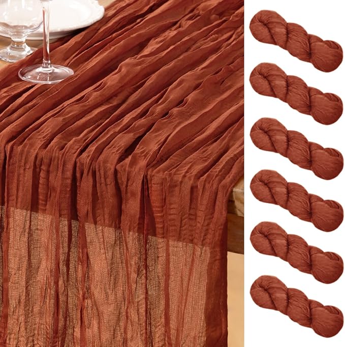 DeZerlor Terracotta Cheesecloth Table Runners 6 Pack Fall Runners | 120Inch by DeZerlor