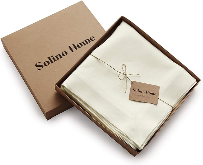 Solino Home Ivory Linen Tablecloth 60 x 132 Inch - 100% Pure Linen Table Cloth for Rectangle Tables - Fete, Machine Washable Tablecloth for Spring, Easter