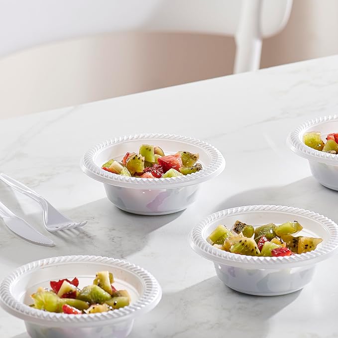 PLASTICPRO 400 PCS White Plastic Bowls 5 oz Premium Quality Light Weight Dishes Disposable Small Plastic Bowls for Dessert Appetizers Soups for Parties Weddings