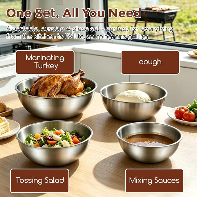 Gronivex Stainless Steel Mixing Bowls Set, 4-Piece | Food-Grade Metal, - Image 7