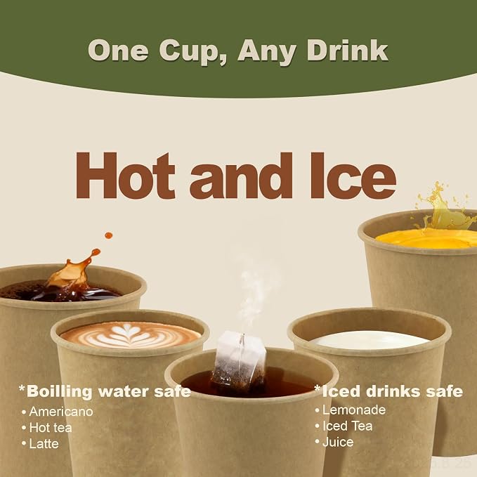 8 oz 50 Pack Disposable Coffee Cups, Bulk Brown Disposable Paper Cups, Coffee - Image 6