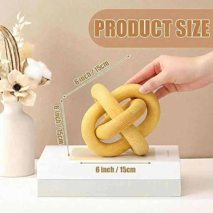 3 Link Wood Knot Decor Rustic Home Décor Accents Hand Carved Coffee Table Decoration, Boho Chain Link Decoration, Modern Shelf, Rustic Objects for Home Living Room Bedroom(Yellow)