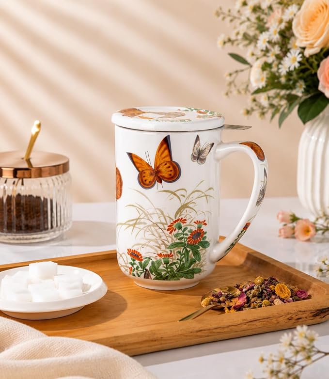 AmorArc Tea Cup With Infuser and Lid, 18oz Loose Leaf Tea Mug With Steeper | - Image 4