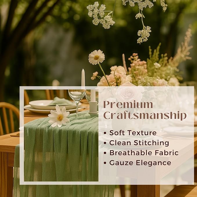 3 Pack Sage Green 10FT Cheesecloth Table Runners –120 Inch Rustic Gauze Bulk Set - Image 3