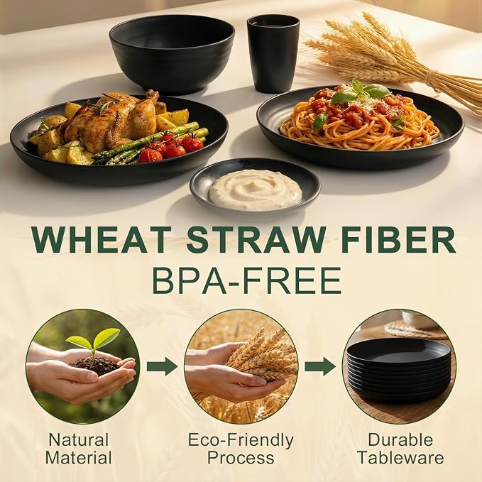 Plates and Bowls Sets for 8, Wheat Straw Dinnerware Sets 40 Piece, Unbreakable - Image 3