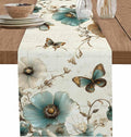 Turquoise Tulip Table Runners 108 Inches Long, Spring Vintage Botanical Table by Unknown
