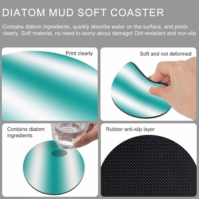 Ombre Teal Green Coasters Set of 6, Modern Minimalist Geometric Gradient Color - Image 9