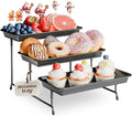 3-Tier Melamine Serving Tray Set, 11.5" x 5.6" Platters for Serving Food, Black Reusable Trays with Black Metal Display Stand for Cupcakes, Sevring Food, Dessert, Fruit, Cookie, Black