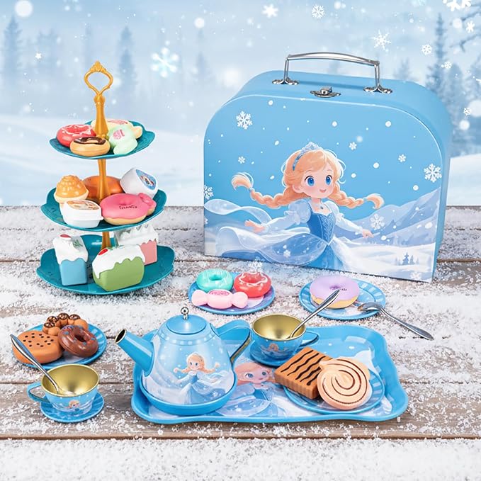 iAOVUEBY Tea Party Set for Little Girls, Kids Pretend Play Kitchen Toys - Image 6