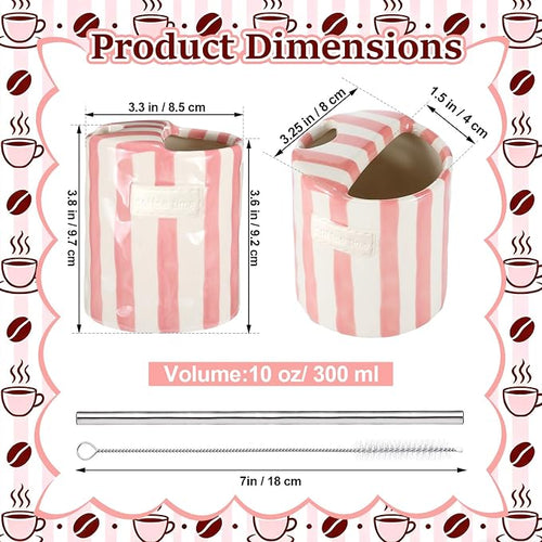 1 Pack Ceramic Coffee Mug with Sip Hole Espresso Cup 10oz with Straws Retro - Image 2