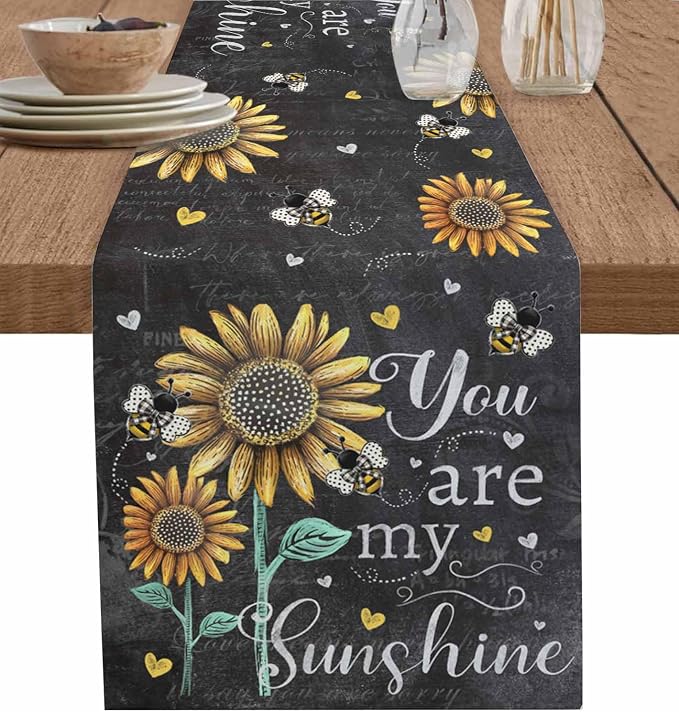 Farmhouse Sunflowers Table Runners 90 Inches Long, Cotton Linen Fabric Table by Edwiinsa