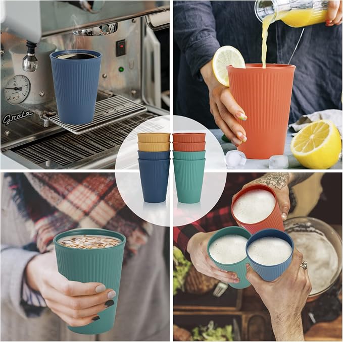 PYRMONT Wheat Straw Cups 12 Oz Alternative Plastic Cups Set of 8 Unbreakable - Image 7