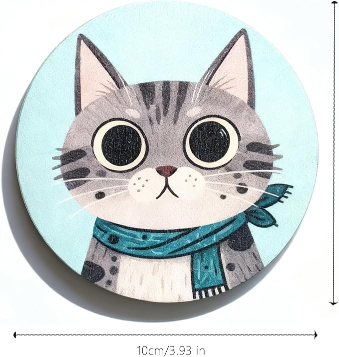 Coasters Set of 4, Wood Coasters for Drinks - Handcrafted Cat Design Thick Heat-Resistant for Beer, Coffee, Office, Bar, Farmhouse Home Decor, Tabletop Protection, for All Cups