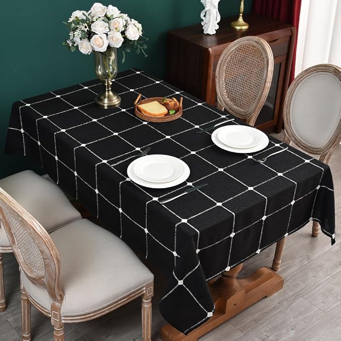 Zobesta Linen Tablecloth Black Table Cloth Rectangle Table 86 x 53 Inch, Heavy Weight Washable Farmhouse Soft Gingham Tablecloth for Party, Holiday, Picnic, Dining, Outdoor