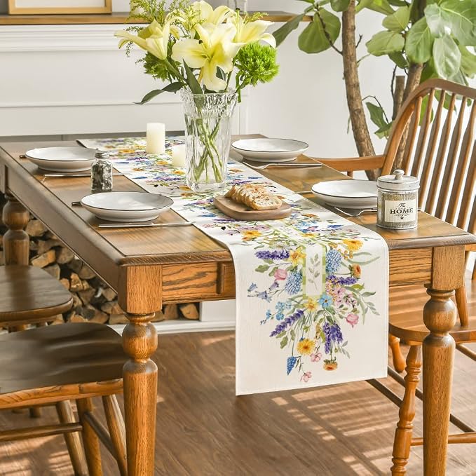 Artoid Mode Bloom Flowers Florals Lavender Summer Table Runner, Seasonal Spring - Image 4