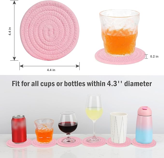 ABenkle Drink Coasters with Holder Set of 10, Cotton Woven Absorbent Coasters for Drinks, Minimalist Home Decor Coaster Set for Wooden Tabletop Protection Table, 4.3 inches