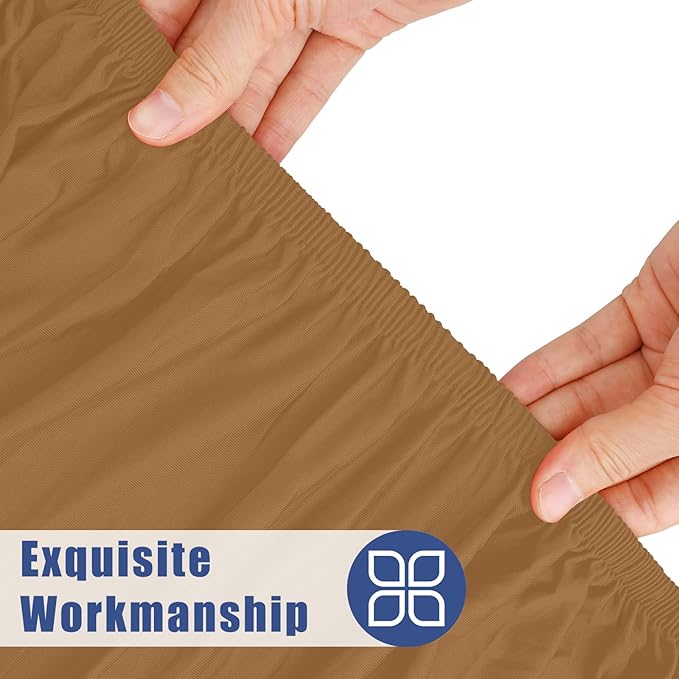 Round Spandex Tablecloth, Elastic Fitted Waterproof Tablecloths for 45"-56" Tables, Stretch Washable Picnic Table Cover for Camping, Dining, Indoor and Outdoor,Brown