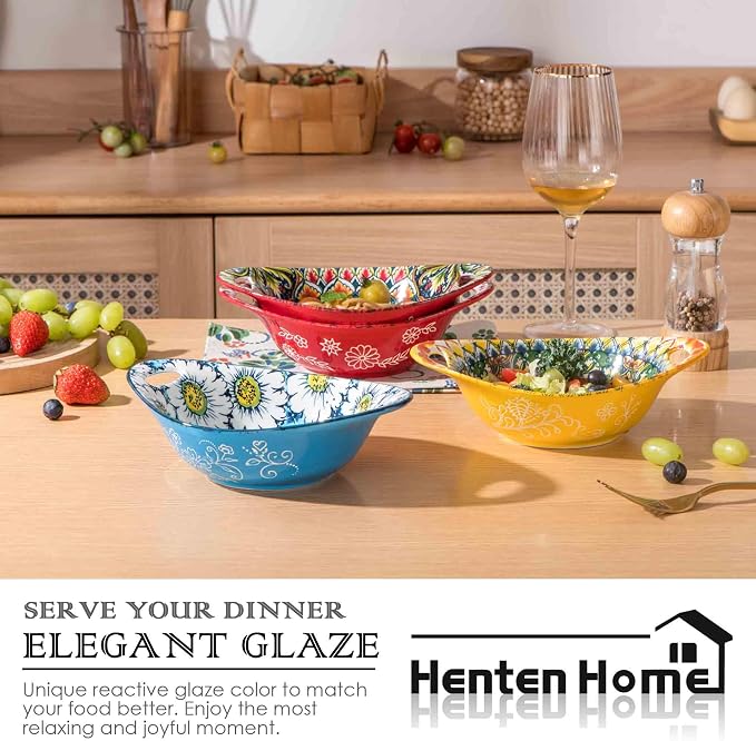 Henten Home Ceramic Salad Bowls Set, 19 oz Porcelain Soup Bowl Set of 4 - Image 5