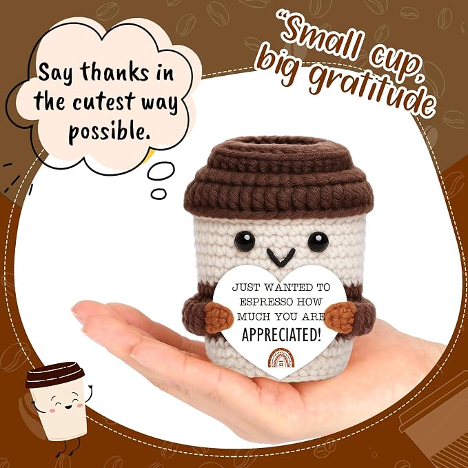 Appreciation Gift for Women Men Coworkers Thank You Gift Crochet Coffee Cup | - Image 3