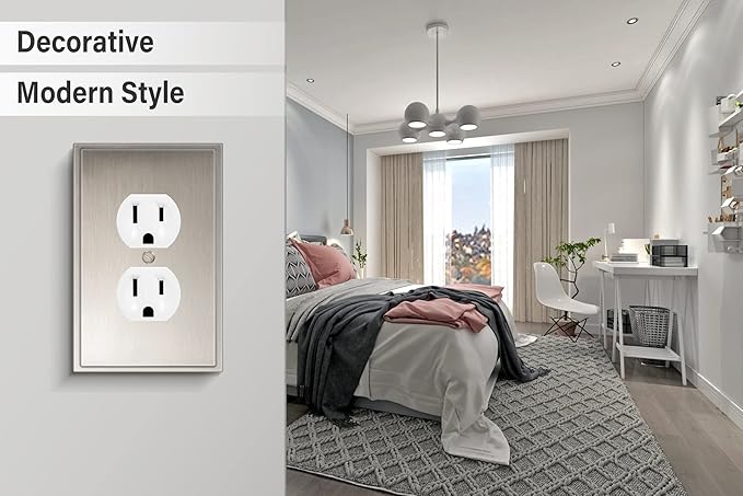 Henne Bery Soft Modern Decorative Wall Plate Switch Plate Outlet Cover (Single Duplex 2PK, Satin Nickel)