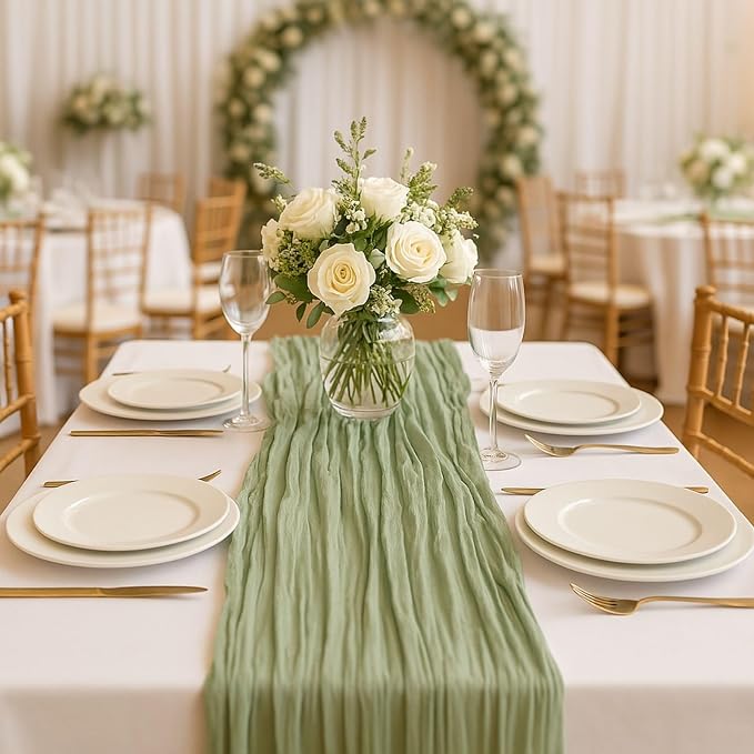 10FT Sage Green Cheesecloth Table Runner – 120 Inch Gauze Table Decor - Image 6