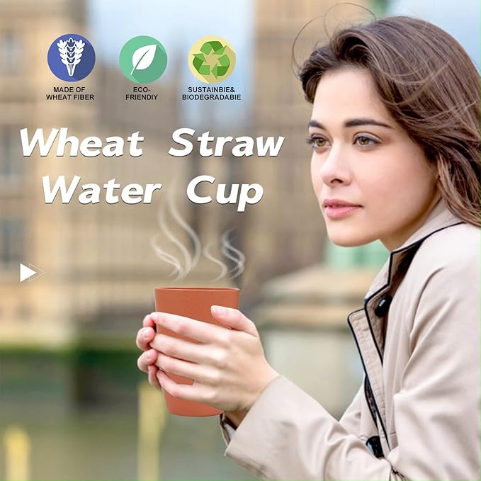 Wrova Wheat Straw Cups 6 PCS Good Alternative to Plastic Reusable Cups 20 oz Unbreakable Drinking Cup Reusable Dishwasher Safe Water Plastic Glasses Orange