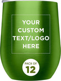 Custom Stemless Wine Glass Tumblers with Lids by Largo 11 oz. Set of 12, Personalized Bulk Pack - Perfect for Wine, Cocktails, Other Hot & Cold Beverages - Lime Green
