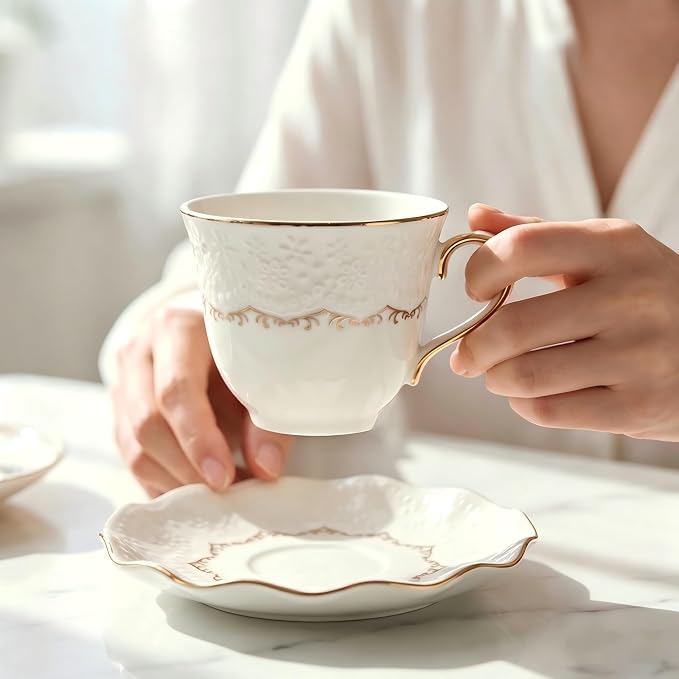 Tea Cup and Saucer Set for 1, 6.8 Oz | Coffee Cup - Image 5