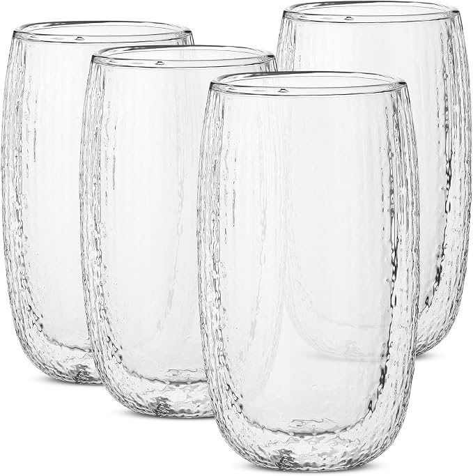 BTaT- Double Walled Glasses, 4 Pack, 12 oz, Insulated Dotted Glass Cups by BrewToATea