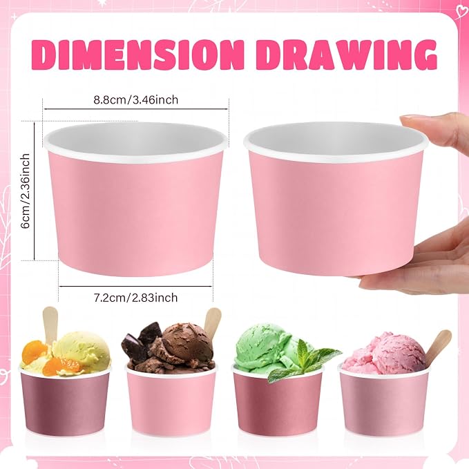 Jingmore Paper Ice Cream Cups 9oz Colored Disposable Dessert Bowls - Image 2