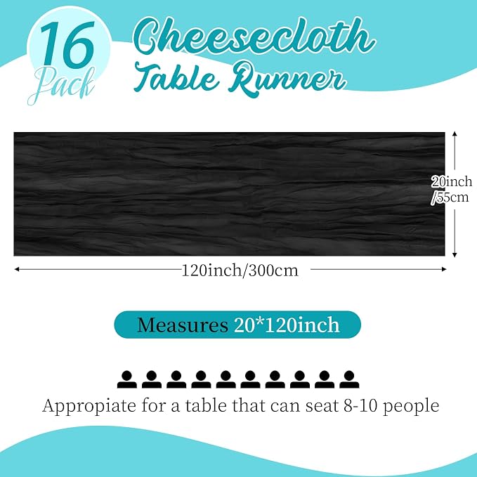 16 Pack Black Cheesecloth Table Runners 20x120 Inch Gauze Table Runner Cheese - Image 2