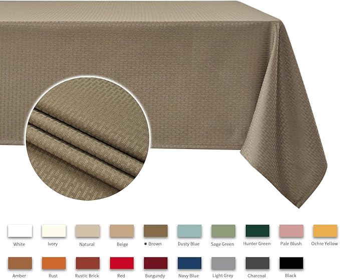 maxmill Weaved Texture Tablecloth Water Resistance Antiwrinkle Spillproof Soft Washable Table Cloth for Dining Room, Buffet Banquet Parties Holiday Dinner, Rectangular 60 x 108 Inch, Brown