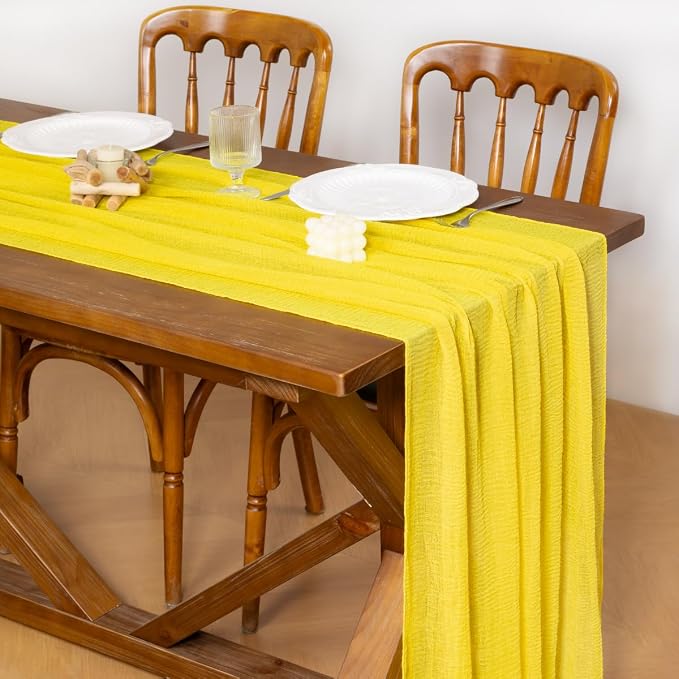 Cheesecloth Table Runner Summer Boho Wedding Shower Party Home Decor | Yellow - Image 2