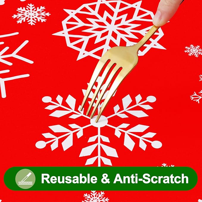 Smiry Christmas Rectangle Table Cloth, Waterproof Vinyl Tablecloth with Flannel Backing, Wipeable Snowflake Plastic Tablecloths for Christmas Table Decorations, (60"x120", Christmas Red)
