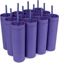 STRATA CUPS Purple Skinny Tumblers with Lids and Straws (12 pack) - 16oz Double Wall Acrylic Tumbler, Tall Matte Skinny Tumblers, Bulk with Free Straw Cleaner, Reusable Cups
