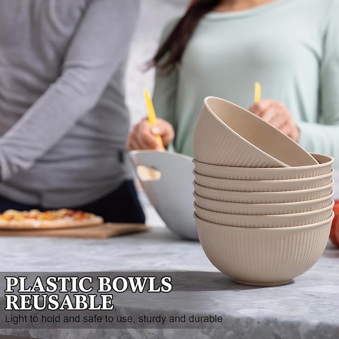 Eccliy 24 Pcs Wheat Straw Bowl Sets, Unbreakable Cereal Bowl 24 oz, Microwave and Dishwasher Safe Bowls for Cereal, Salad, Snack and Soup, Winter Style(Beige)