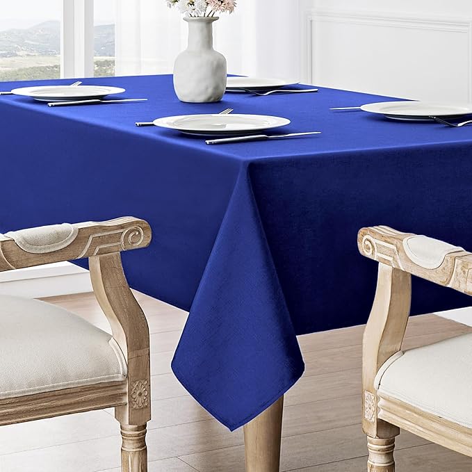 Rectangle Tablecloth Waterproof 60x144 inch Linen Textured Table Cloth Stain and Wrinkle Resistant Washable, Decorative Fabric Table Cover for Dining, Party and Camping, Royal Blue