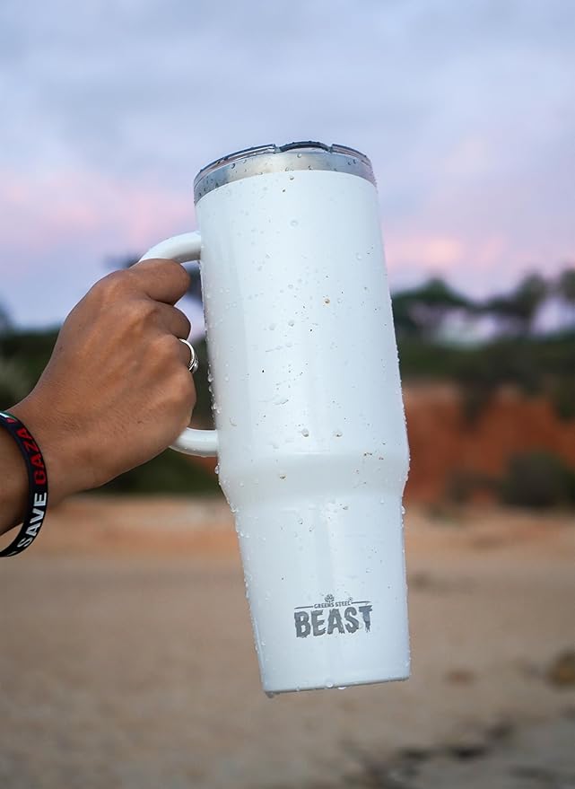Beast 42 oz Tumbler with Handle Stainless Steel Vacuum Insulated Coffee Ice Cup Double Wall Travel Flask (Arctic White)
