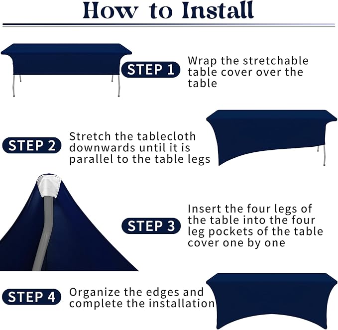 HAISIWLKJ 6 Pack Table Cloth 8ft Navy Blue Tablecloths for Rectangle Folding Table Spandex Fitted Stretch Cover Wrinkle Resistant Washable Protector for Party, Wedding, Banquet, Festival.