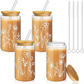 Mumufy 4 Pack Glass Cups Gift Aesthetic Cute Glass Cup Tumbler Flower Iced by Mumufy