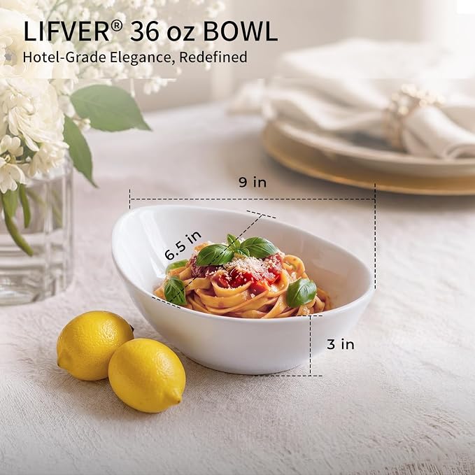LIFVER 9" Serving Bowls for Wedding Decor, 36 OZ Porcelain Serving Dishes for - Image 2