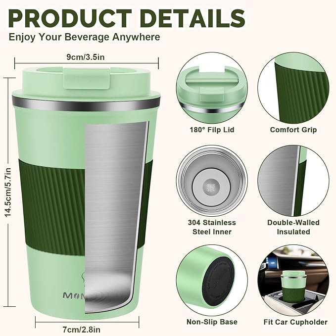 MOMSIV 12oz Travel Coffee Mug, Insulated Coffee Cup - Image 2