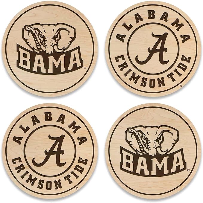 LazerEdge Alabama Crimson Tide Wooden Coaster Set - Maple Wood - Officially Licensed Product - 4-Pack