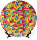 Ceramic Display Plate, Abstract Decor Ceramic Hanging Decorative Plate, Colorful Rainbows Wheels Spiral Wavy Fashionable, 10 Inch, Living Room Kitchen Decoration Household, Multy