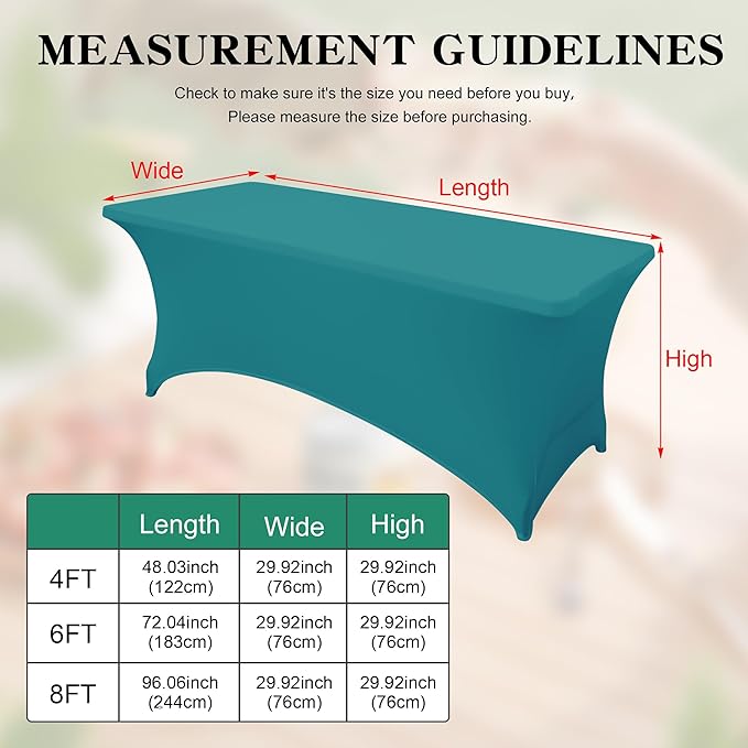 6Pack 8FT Table Cloth for Rectangular Fitted Events Stretch Emerald Green Table Covers Washable Spandex Tablecloth Protector for Party, Wedding, Cocktail, Banquet, Festival