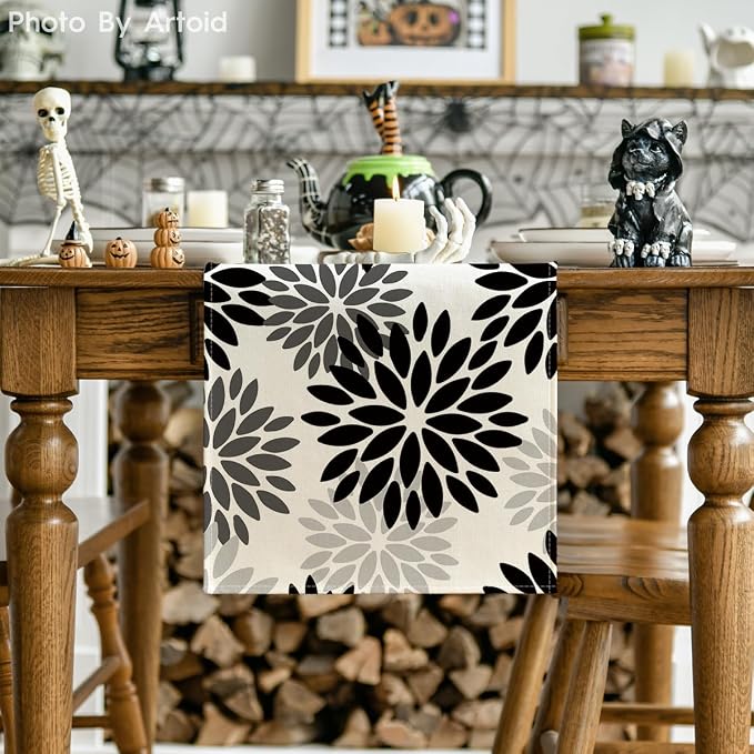 Artoid Mode Black Dahlia Floral Pinnata Halloween Table Runner, Fall Autumn - Image 2