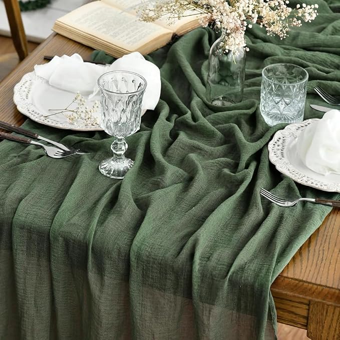 Artoid Mode Boho Cheesecloth Gauze Forest Green Wedding Table Runner, 160 Inch by ArtoidMode