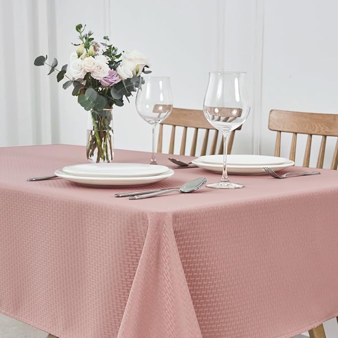 maxmill Square Tablecloth Weaved Texture Stain Resistant Waterproof Wrinkle Free Washable Soft Table Cloth, Decorative Fabric Table Cover for Dining Room Dinner Parties, 52 x 52 Inch, Pale Blush