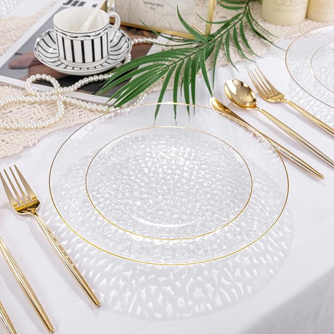 Rubtlamp 100Pcs Clear Gold Plastic Plates, Disposable Plates - Image 4